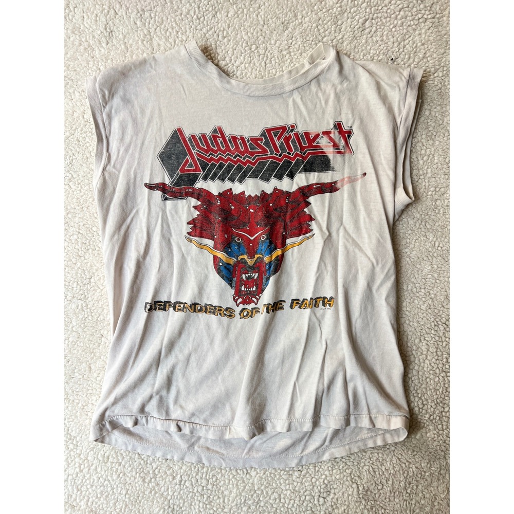 Vintage Judas Priest 1984 Tour Shirt Defenders of the Faith Muscle Tee White